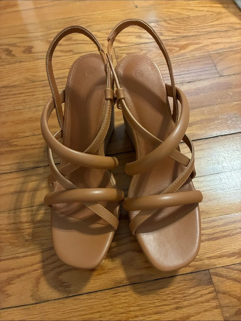 Women’s Tan Wedge Sandals - Strappy Platform Slingback